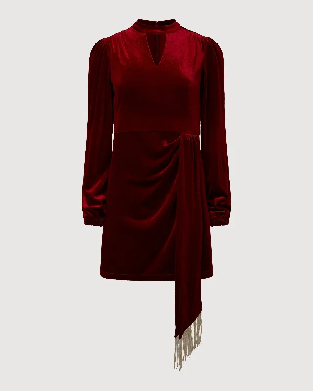 Women's mini dress structured -Rachel Parcell | Stretch Velvet  V-neck Mini Dress | Deep Red