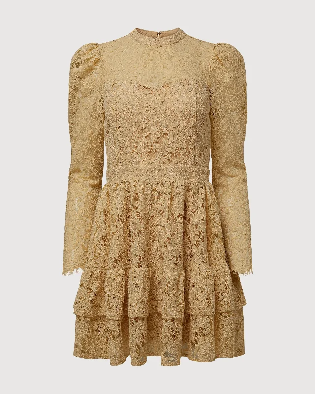 Women's mini dress vintage -Rachel Parcell | Metallic Lace Mini Dress | Gold