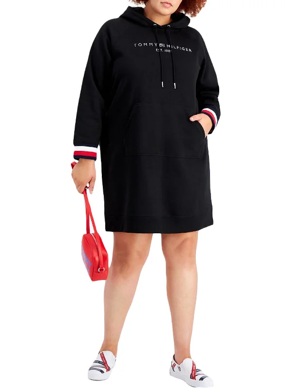 Women's shirt dress sophisticated -Plus Womens Hoodie Long Sleeves Sweatshirt Dress