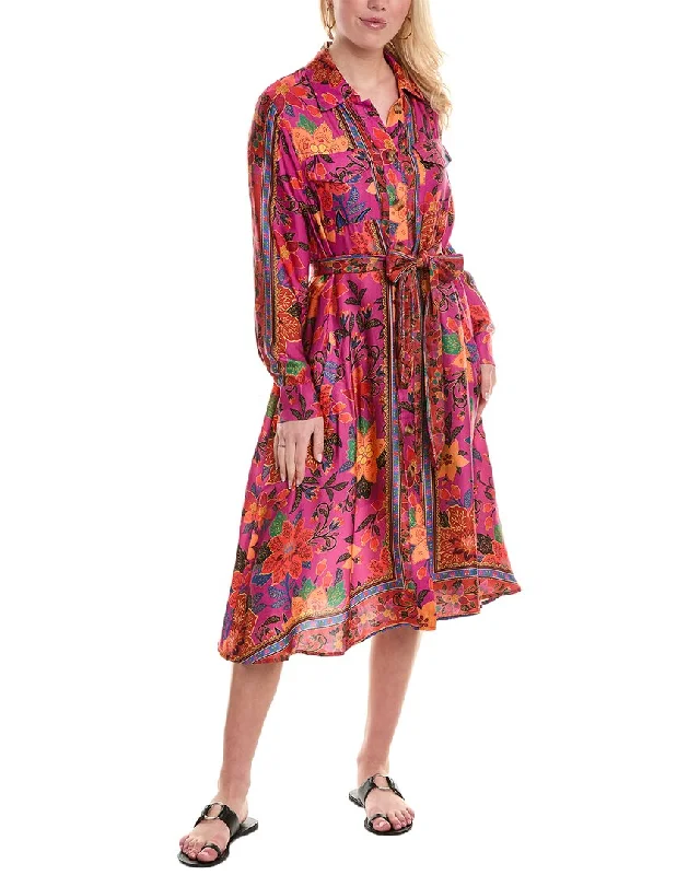 Women's shirt dress khaki -FARM Rio Tropical Tapestry Satin Shirtdress