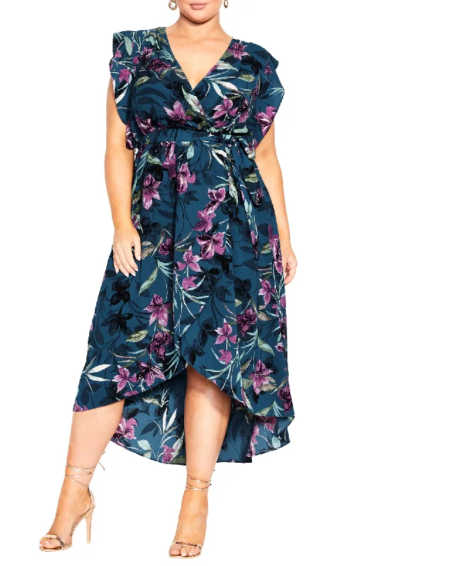 Women's maxi dress low cut -Nicole Floral Maxi | Teal Priscilla Vine