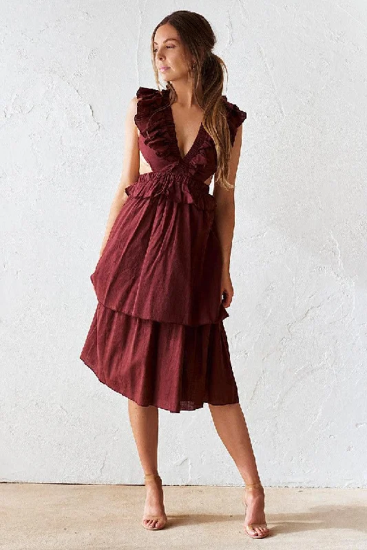 Ladies midi dress lavender -Darina Midi Dress - Burgundy