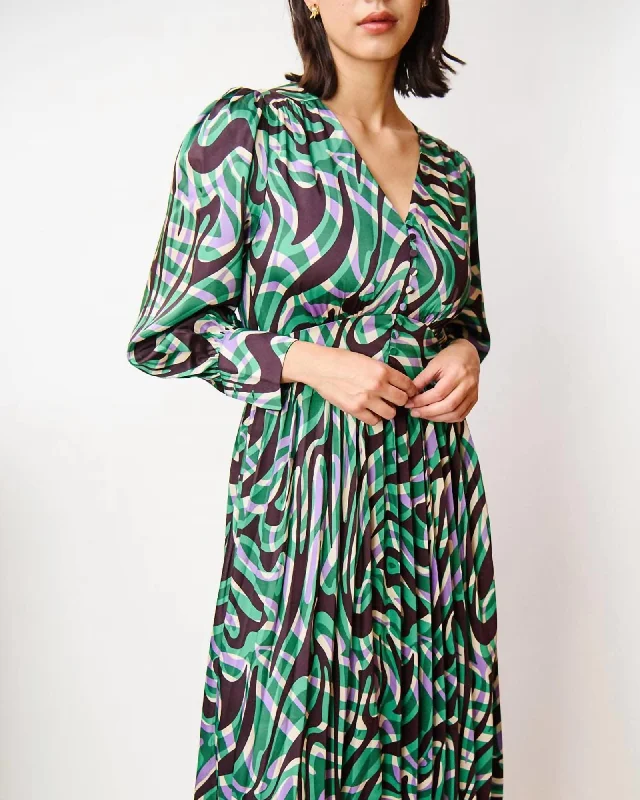 Ladies midi dress topaz -Celya Midi Dress in Green/Purple Print | Green/Purple Print