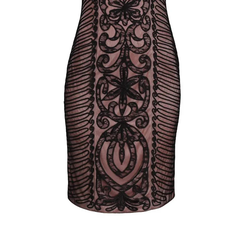 Ladies party dress show-stopping -Embroidered Swirl Party Dress In Black Rose