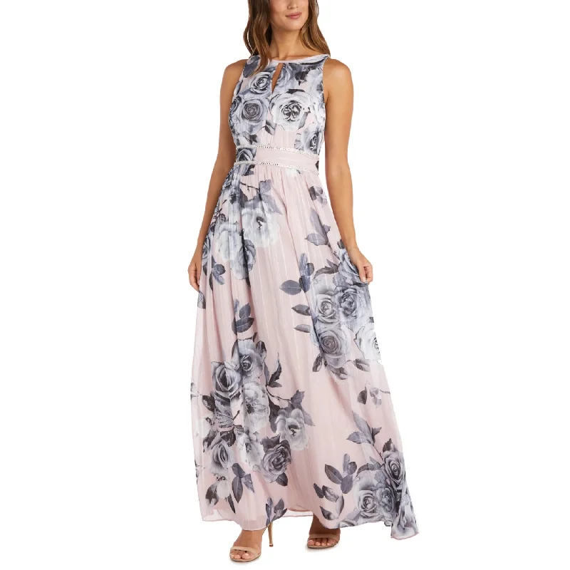 Women's maxi dress feminine -R&M RICHARDS Floral Print Rhinestone Waist Gown Maxi Dress