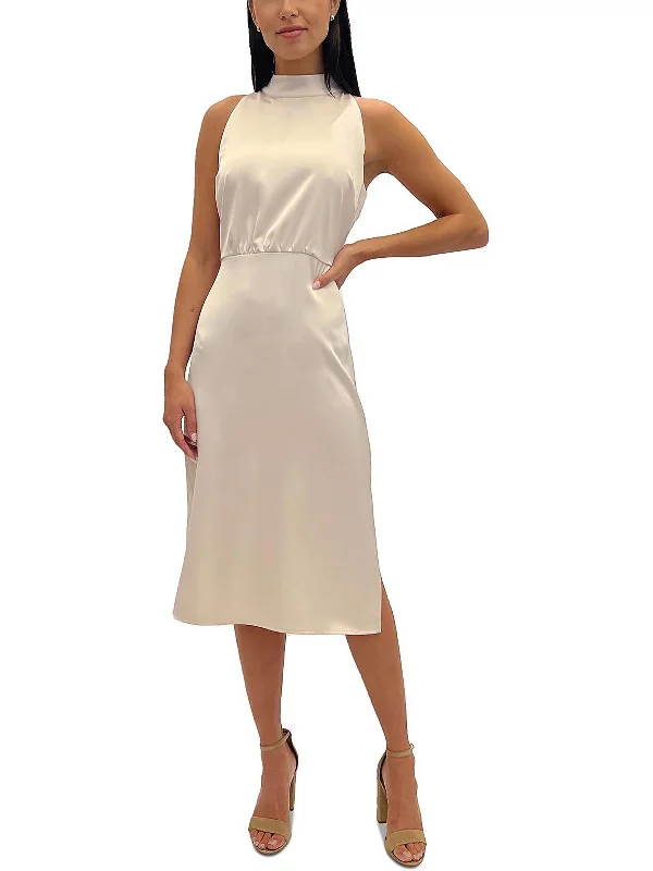 Ladies party dress flowy -Womens Tie Neck Long Cocktail and Party Dress