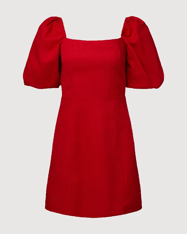 Women's mini dress sleeveless -Rachel Parcell | Puff Sleeve Linen Mini Dress | Red