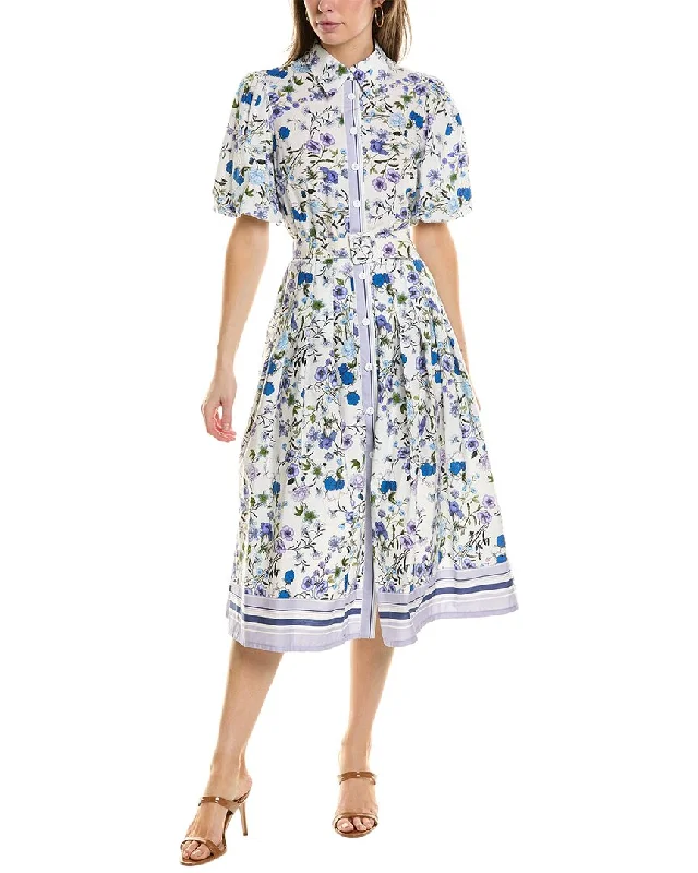 Women's shirt dress flannel -Teri Jon by Rickie Freeman Floral Shirtdress