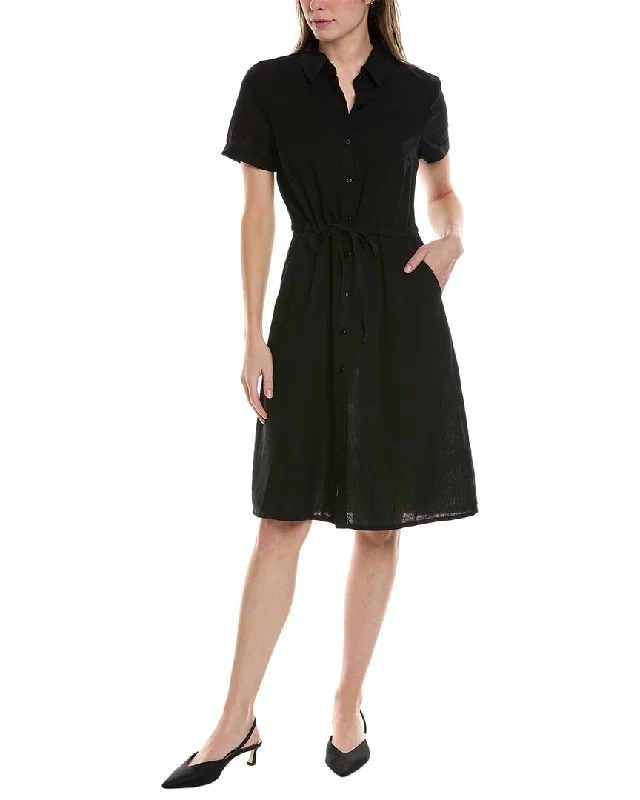 Women's shirt dress straight hem -Ellen Tracy Linen-Blend Shirtdress