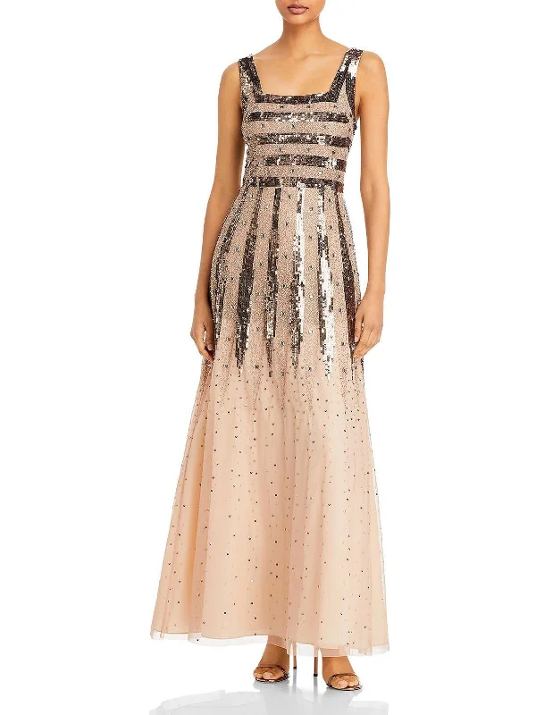 Ladies sleeveless dress premiere -Womens Sequined Sleeveless Evening Dress