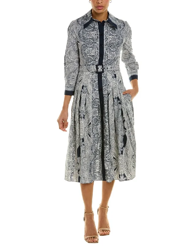 Women's shirt dress curvy -Teri Jon by Rickie Freeman Paisley Shirtdress