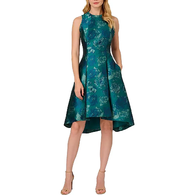 Ladies party dress charcoal -Womens Jacquard Floral Cocktail And Party Dress