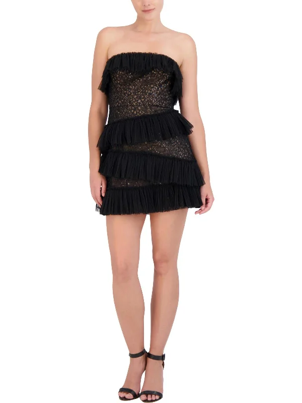 Ladies party dress whimsical -Womens Lace Tiered Cocktail And Party Dress