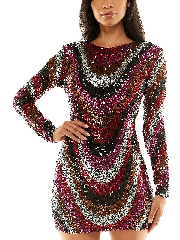 Ladies party dress taupe -Juniors Womens Sequined Long Sleeves Cocktail and Party Dress