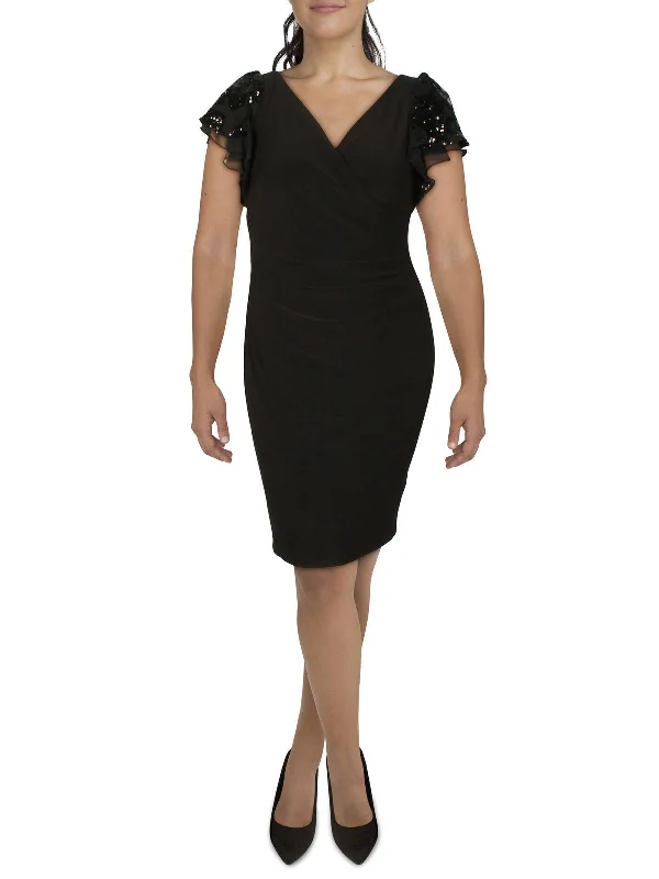 Ladies party dress formal event -Womens Jersey Gathered Cocktail And Party Dress