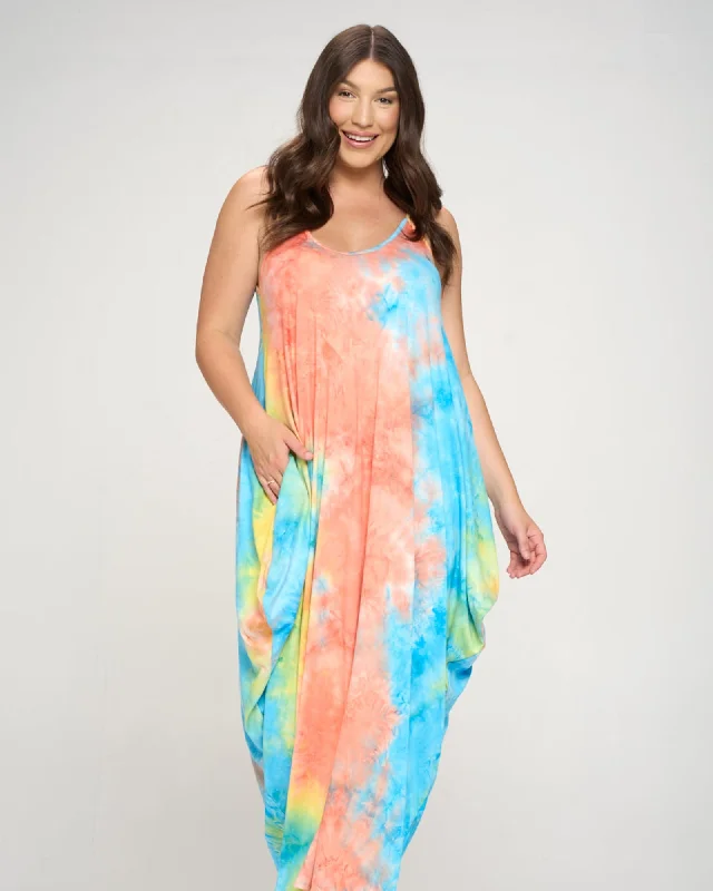 Women's maxi dress pink -Remi Tie Dye Maxi Dress | Coral/Bright Yellow/Turquoise TD