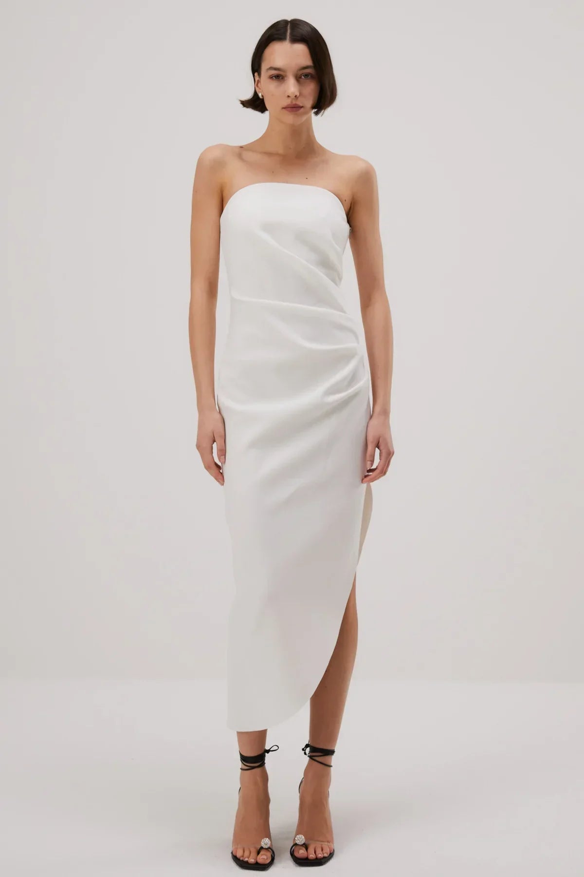 Ladies midi dress abstract -Misha Audrina Bonded Crepe Midi Dress - Ivory