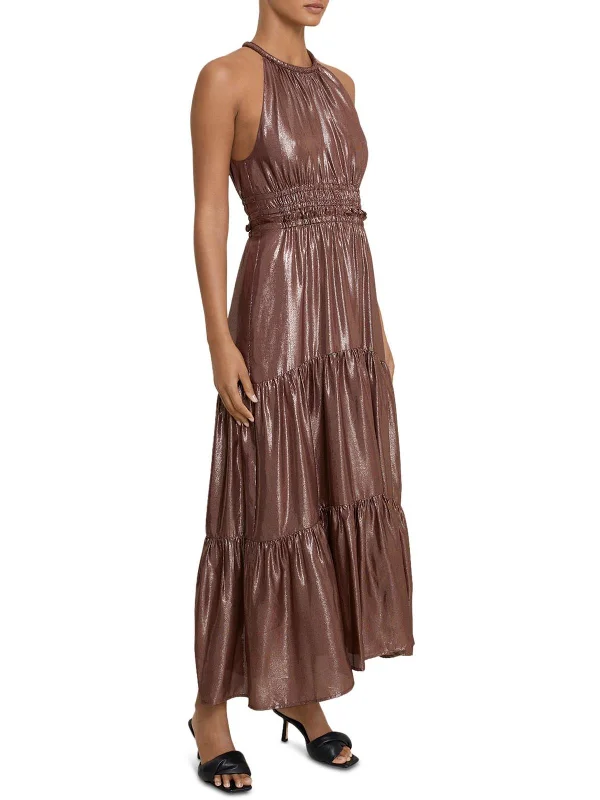 Ladies party dress emerald -Elara Womens Metallic Halter Cocktail and Party Dress