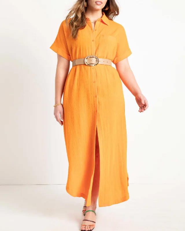 Women's maxi dress white -Maxi Shirtdress Coverup | Persimmon Orange