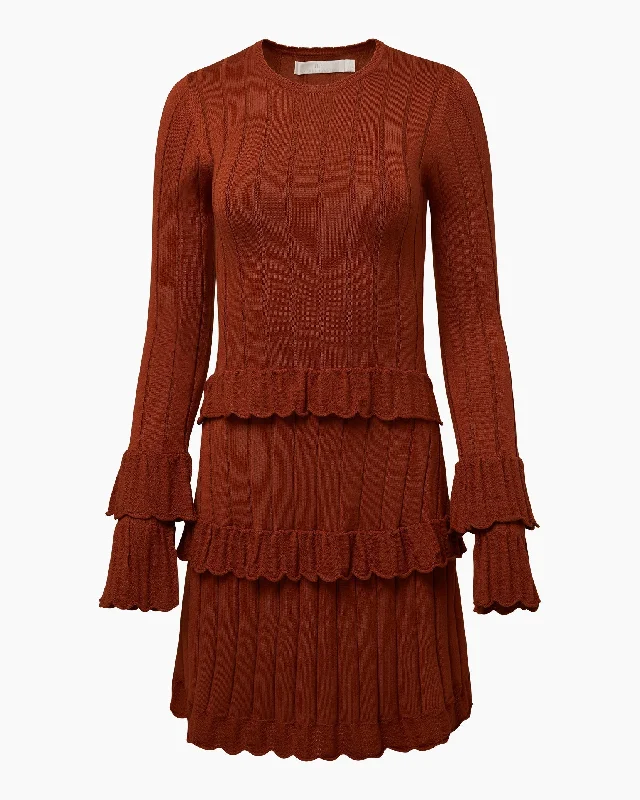 Women's mini dress party -Rachel Parcell | Rib Mini Dress with Pointelle Ruffles | Camel