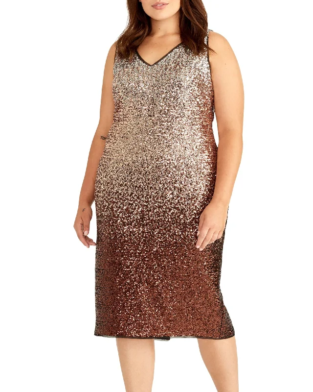 Ladies midi dress tweed -Rachel Roy Women's Plus Sequin Ombre MIDI Dress Brown Size 14W | Brown