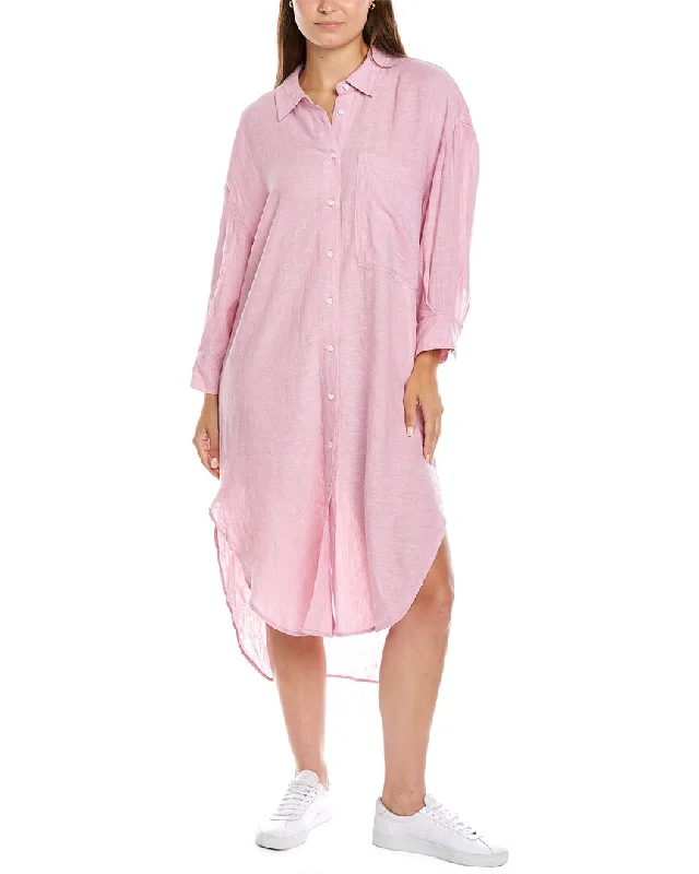 Women's shirt dress ruffle -Vince Camuto Linen-Blend Shirtdress