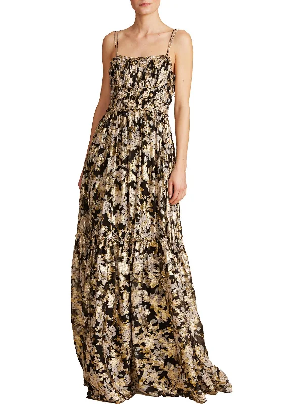 Ladies sleeveless dress tropical night -Womens Metallic Sleeveless Evening Dress