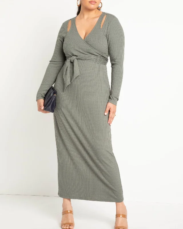 Women's maxi dress affordable -Layered Detail Rib Maxi | Agave Green