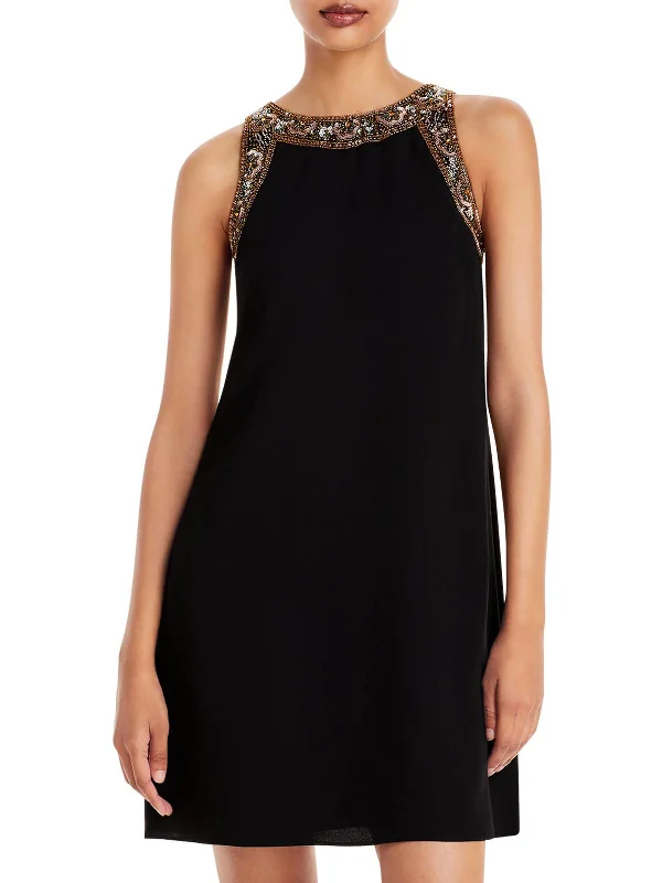 Ladies sleeveless dress cinched -Womens Embellished Sleeveless Cocktail Dress