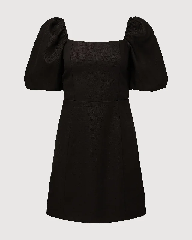 Women's mini dress elegant -Rachel Parcell | Puff Sleeve Linen Mini Dress | Black