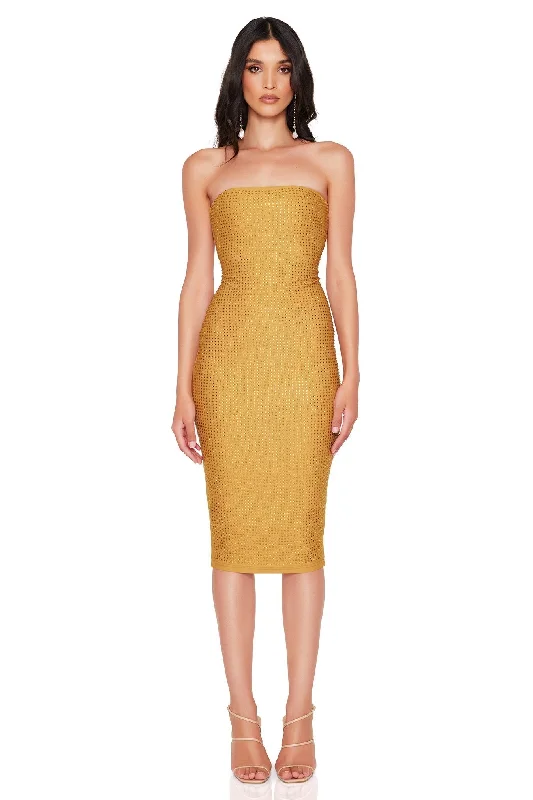 Ladies midi dress understated -Nookie Adriana Midi Dress - Gold