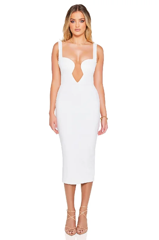 Ladies midi dress comfy -Nookie Minx Midi Dress - Ivory