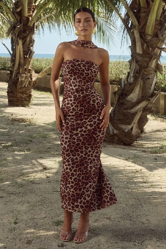 Ladies midi dress garnet -Antonia Midi Dress - Leopard Print