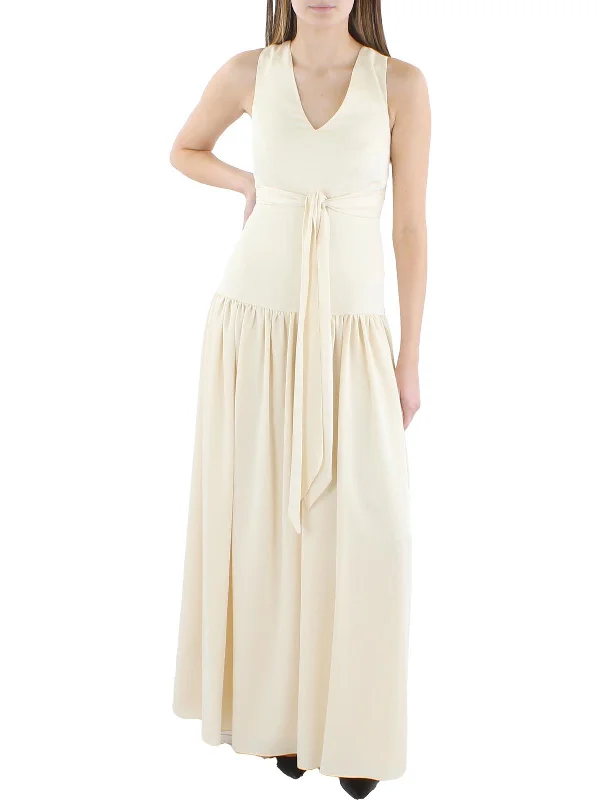 Ladies sleeveless dress high low -Womens Ruched Sleeveless Evening Dress