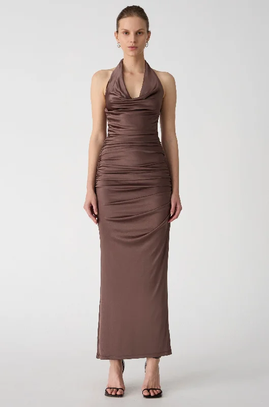 Ladies midi dress sweetheart neck -Misha Olea Midi Dress - Mink Brown