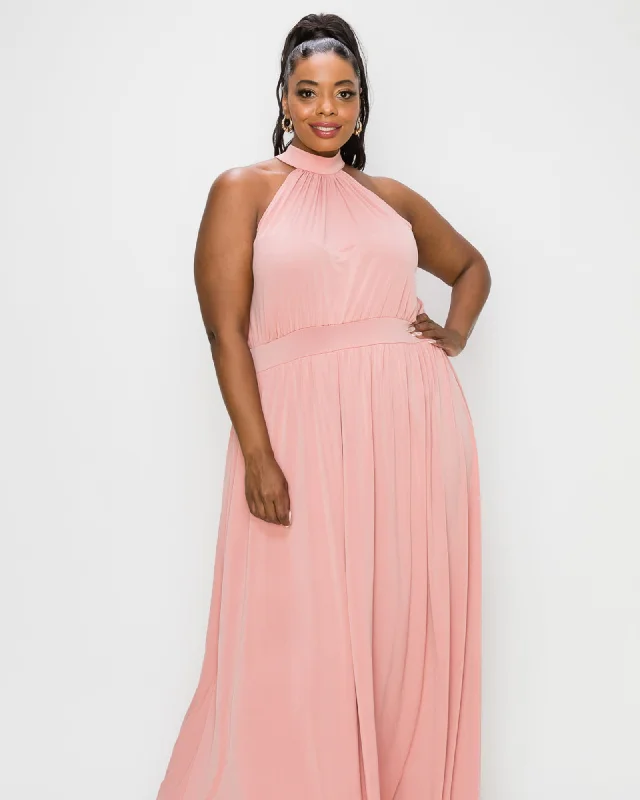 Women's maxi dress zip up -Michelle Halter Maxi Dress | Peach Dark