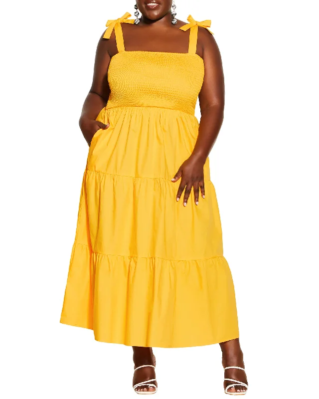 Women's maxi dress homecoming -Eris Sunshine Tiered Maxi Dress | Yellow