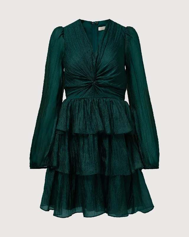 Women's mini dress versatile -Rachel Parcell | Twisted Ruffle Mini Dress | Green