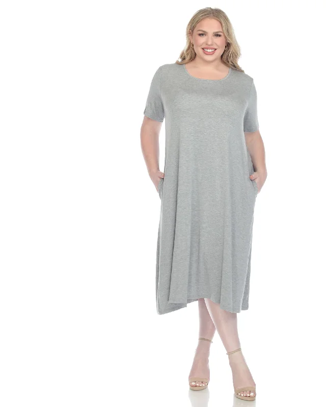 Ladies midi dress sleeveless -Short Sleeve Midi Dress | Heather Grey