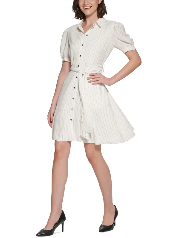 Women's shirt dress striped -Womens Pinstripe Short Shirtdress