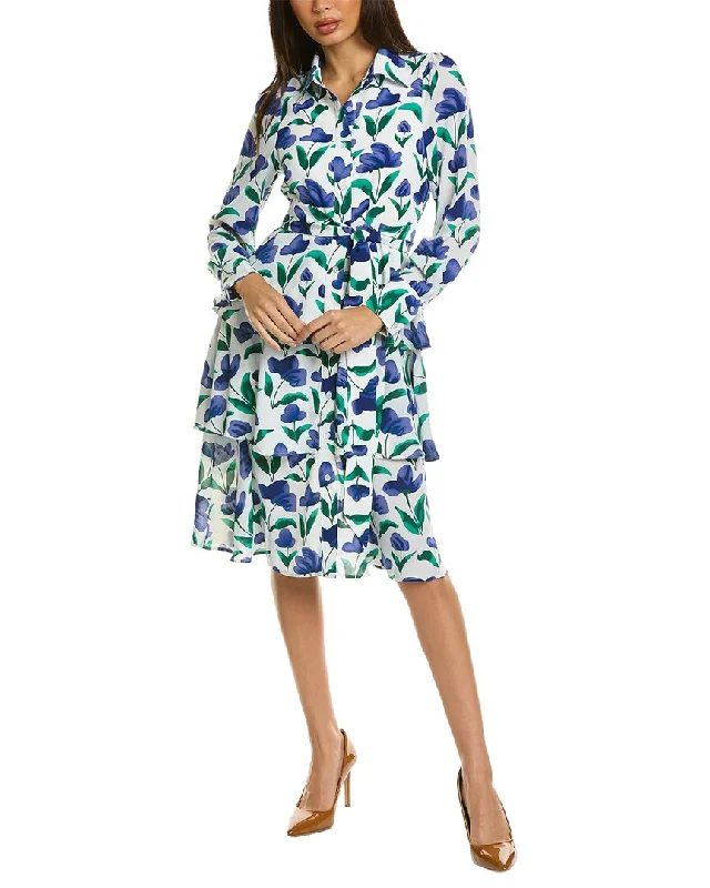 Women's shirt dress three quarter sleeve -Gracia Tiered Shirtdress