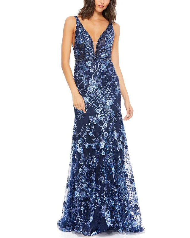 Ladies sleeveless dress holiday -Mac Duggal Embellished Sleeveless Plunge Neck Gown