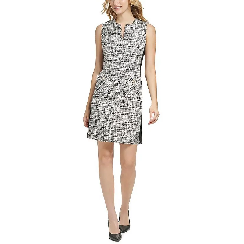 Ladies sleeveless dress zigzag -Womens Tweed Sleeveless Sheath Dress