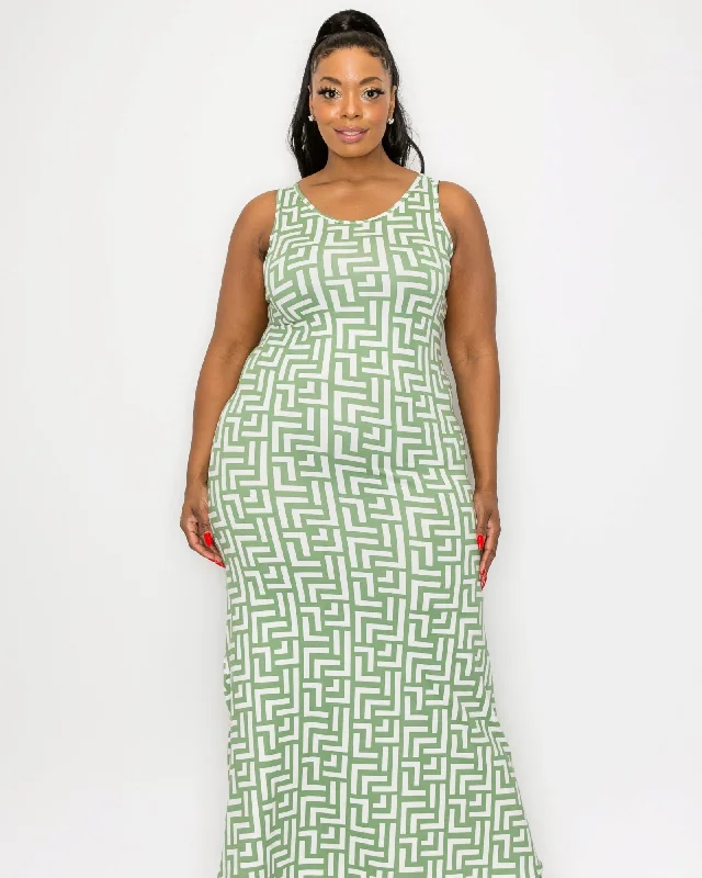 Women's maxi dress printed -Frankie Sleeveless Maxi Dress | Sage Lt