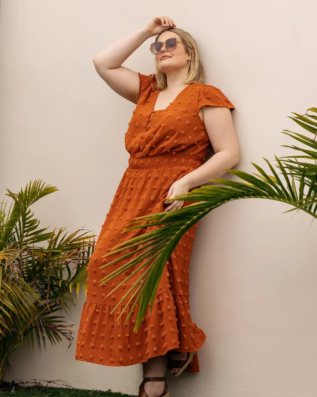 Women's maxi dress handmade -Ellen Swiss-Dot Maxi Dress | O155 RUST