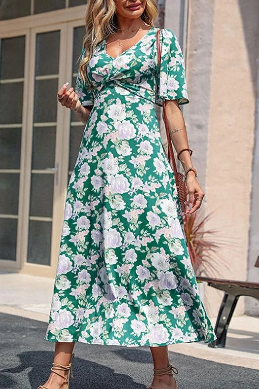 Women's maxi dress wool -WOMEN HIGH EMPIRE WAIST FLORAL MAXI DRESS