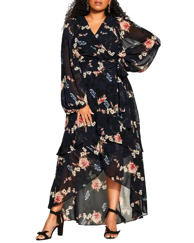 Women's maxi dress puff sleeve -Elodie Maxi Dress | Navy / Red