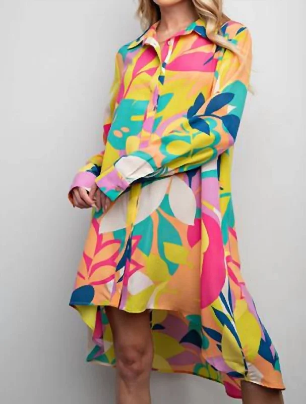 Women's shirt dress meeting -Print Shirt Dress In Lime Pink