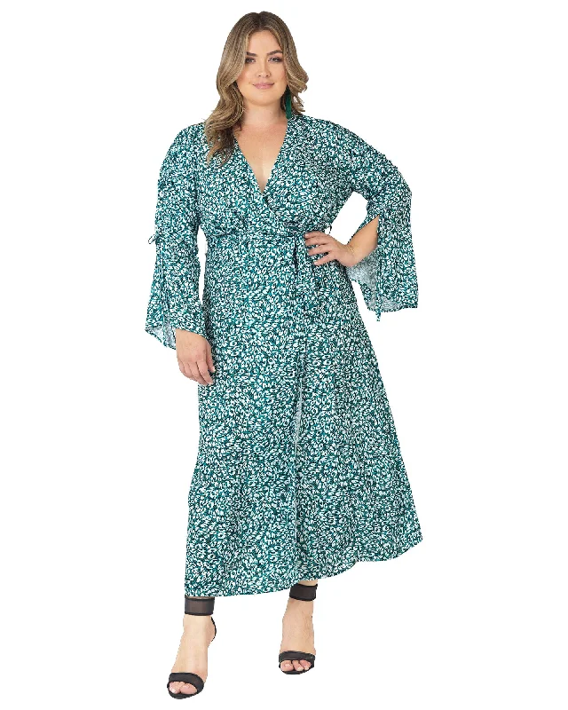 Women's maxi dress solid color -Kimberly Wrap Maxi Dress | GREENLEOPARD