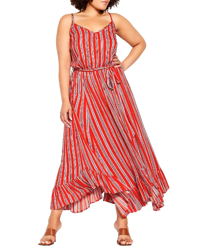 Women's maxi dress casual -Geneve Striped Candy Maxi Dress | Red / White